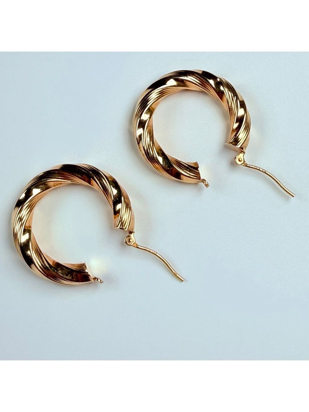 14K Solid Yellow Gold Jacmel Mauritius 24MM Twist Textured Hoop Earrings JCM - Picture 6 of 8